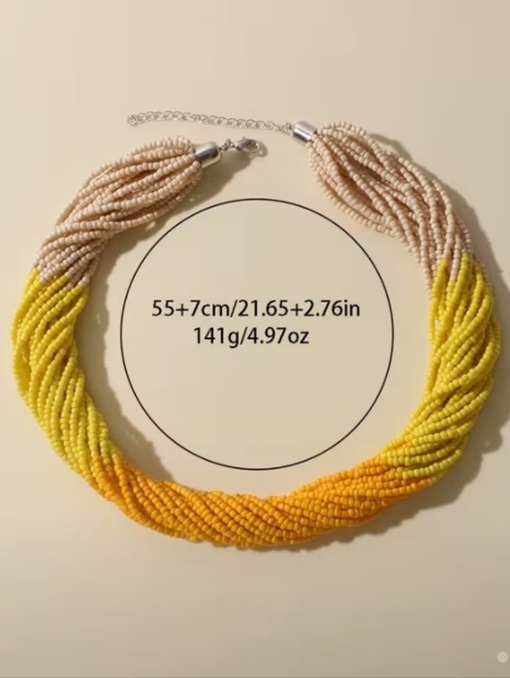 NEW! Handmade Multi-Strand Yellow & Cream Ombre Beaded Gradient Silver Necklace - Picture 3 of 4